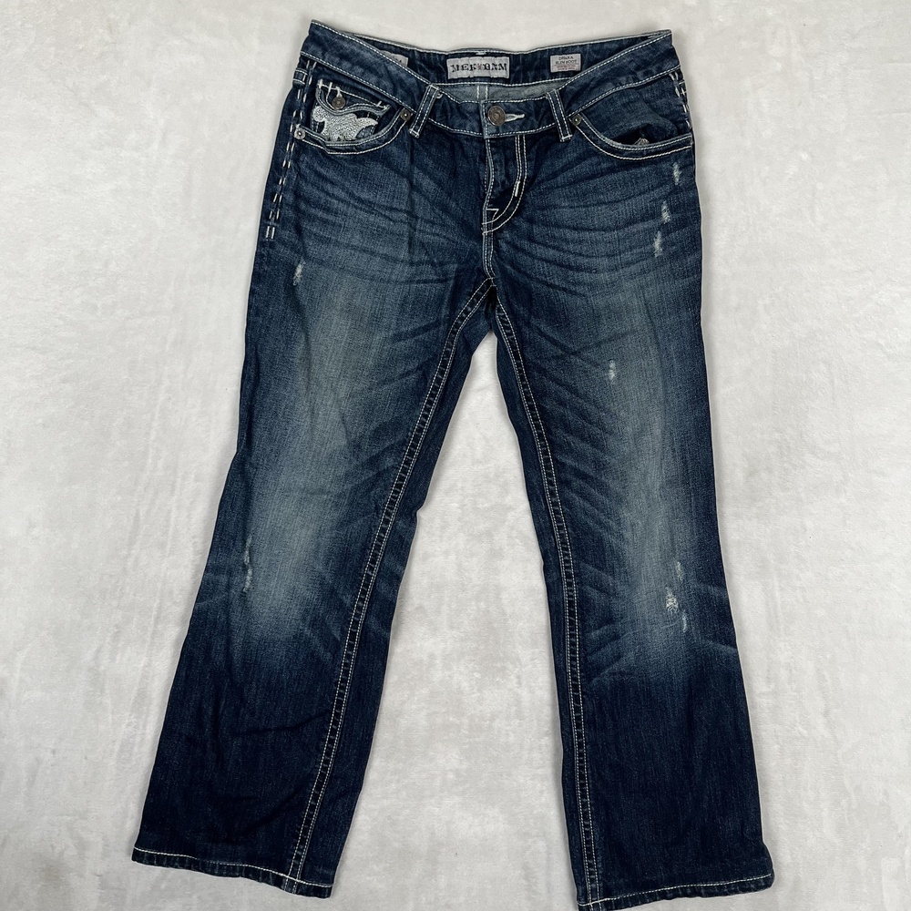MEK DNM Dhaka Slim Boot Jeans Womens 28 Blue Medium Wash Distressed Denim READ